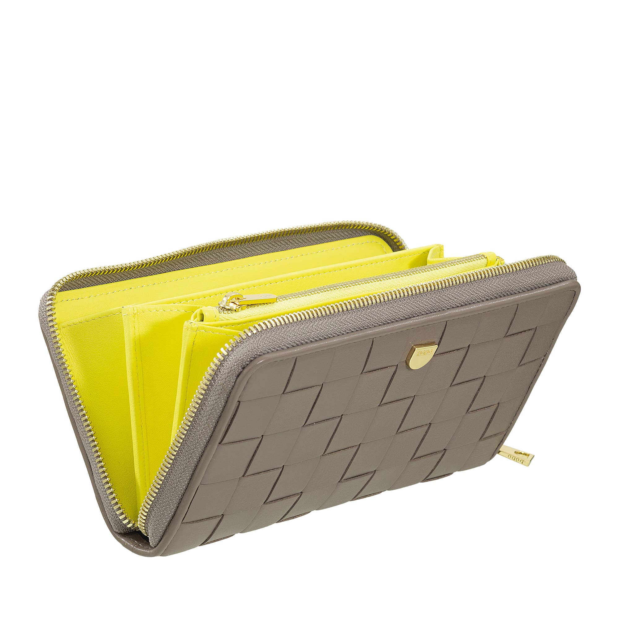 dudu - Wholesale Wallet - Women's - Dudu Women'S Leather Woven Wallet Zip Around Taupe2