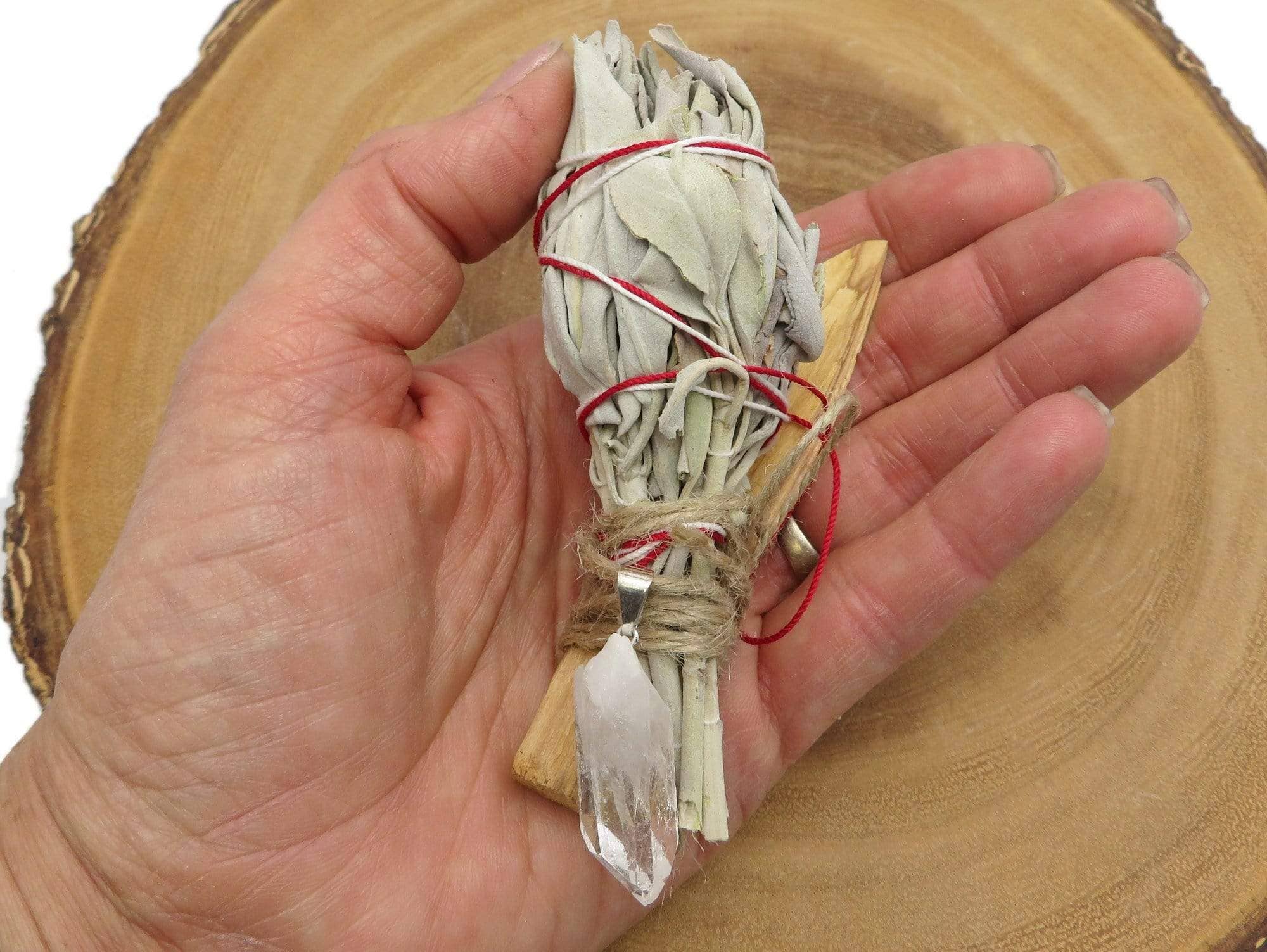 Rock Paradise – wholesale Sage bundle – Crystal Sage Palo Santo Bundle w/ Stone Pendant5