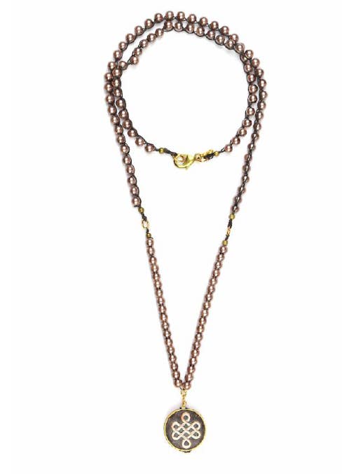 Colgante largo perla de cristal tejida con nudo de amor para venta al por mayor de Sigalie Jewelry