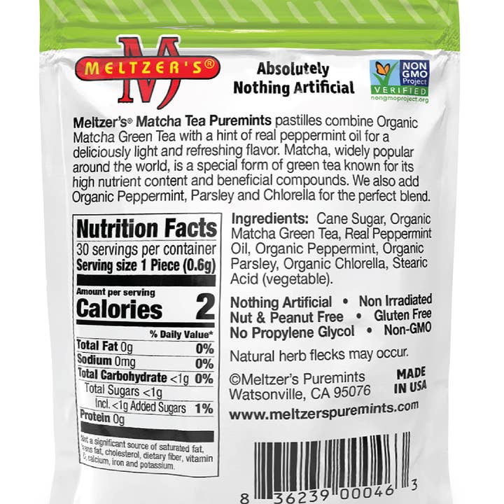 Meltzer's Puremints - Wholesale Mints - Meltzer's Puremints Matcha Tea Pastilles 30 mints pouch