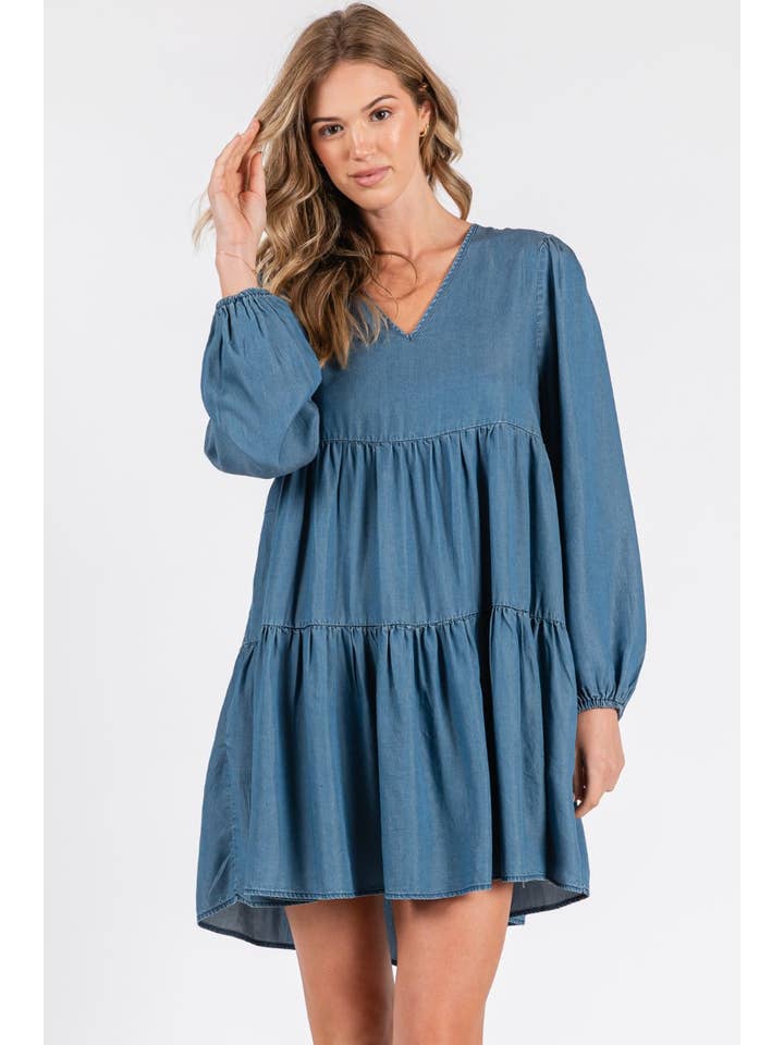 ZiA Apparel - Wholesale Dress - Women's - Thin Denim Tiered Dress
