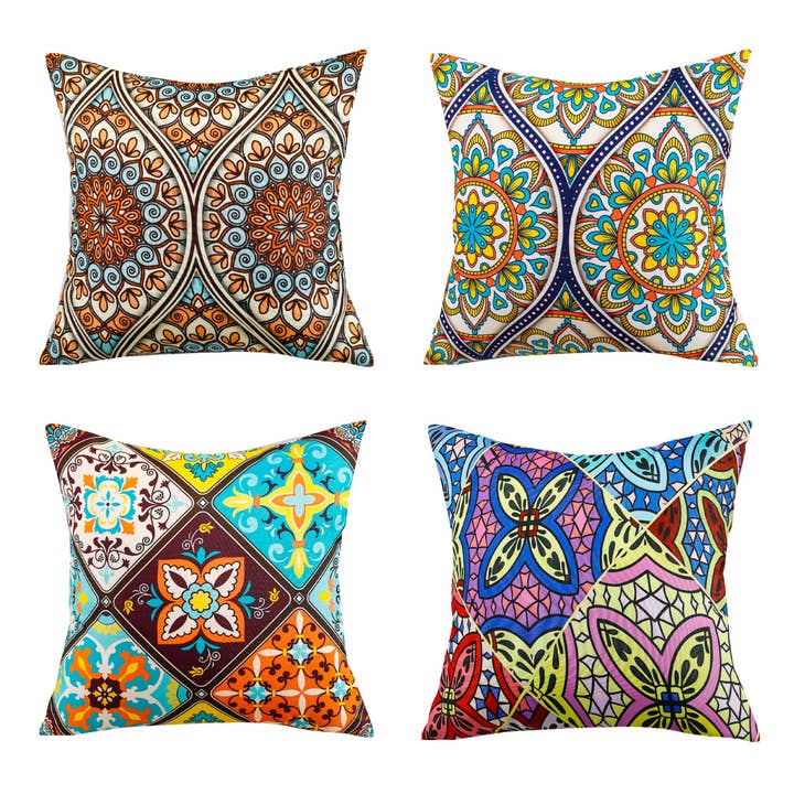 Bohemian Mandala Waterproof Cushion Cover - Design 1 (Set of 4 - 45x45cm) for wholesale by RKAAS HOME