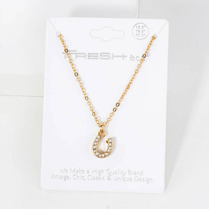 Wild Honey - Wholesale Pendant/Charm Necklace - Crystal-Pave Lucky Horseshoe Pendant Necklace2