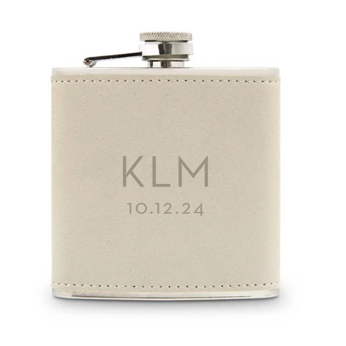 Weddingstar Inc. - Wholesale Flask - Faux Leather Wrapped Metal Hip Flask - Modern Monogram