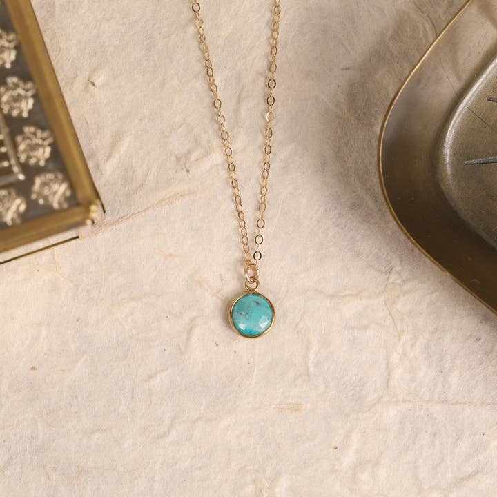 Turquoise Mini Round Coin Pendant Necklace for wholesale by Soul & Little Rose