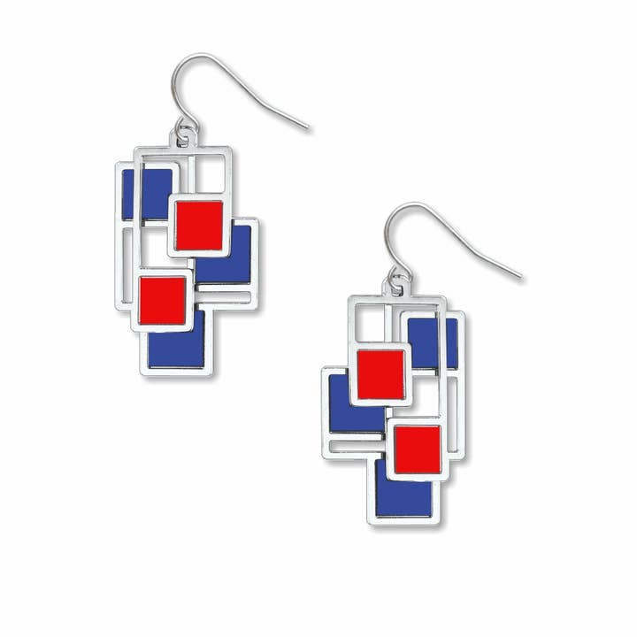 A New Focus Mondrian Earrings, MADE in USA for wholesale by David Howell and Company