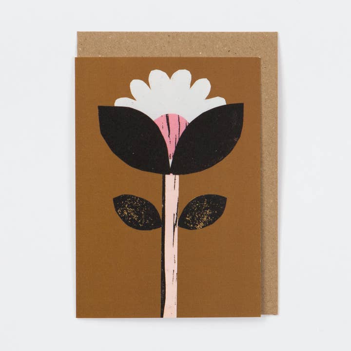 Brun blomst - Lykønskningskort for engroshandel hos Anne Davison Studio
