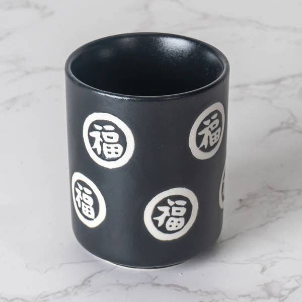 Urban Tokyo - Wholesale Coffee Mug - Maneki Neko Lucky Cat Yunomi Style Tea Cup Black Matte Glaze3