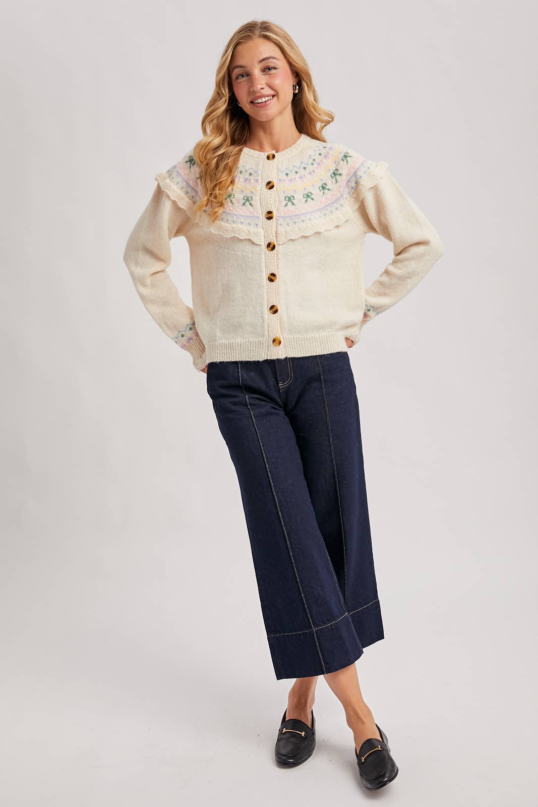 Bluivy - Wholesale Knit Sweater - Women's - BUTTON FRONT FAIR ISLE KNIT SWEATER TOP16