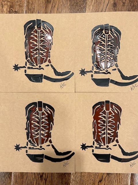 Occidental, Botas Vaqueras Rústicas Pintadas a Mano, Tarjetas en Blanco para venta al por mayor de KSC Art, LLC