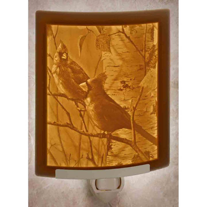 Cardinals Porcelain Lithophane Night Light for wholesale by The Porcelain Garden Inc.