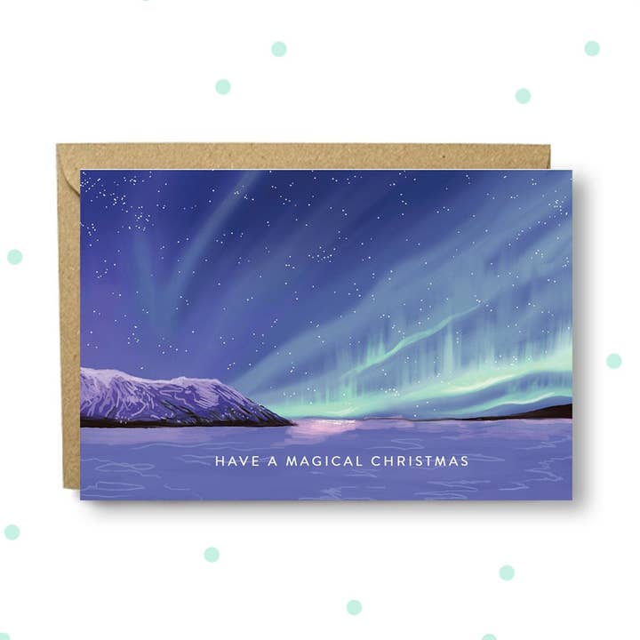 Magical Northern Lights Christmas Card for wholesale by Charis Raine Illustration