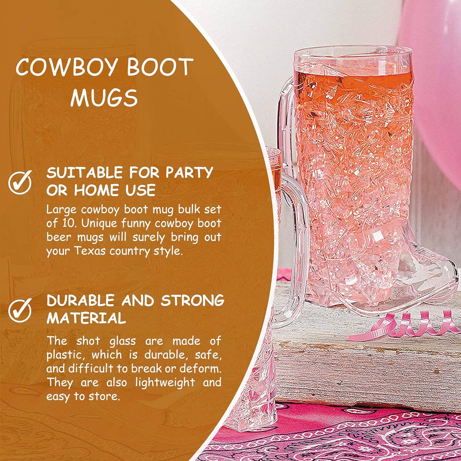 4E's Novelty - Vente Verre/tasse - 4E's Novelty Lot de 10 gobelets Cowboy Boot (paquet de 10) en plastique dur réutilisable de 17 oz, sans BPA, pour les articles de fête sur le thème des cowboys, les accessoires occidentaux4