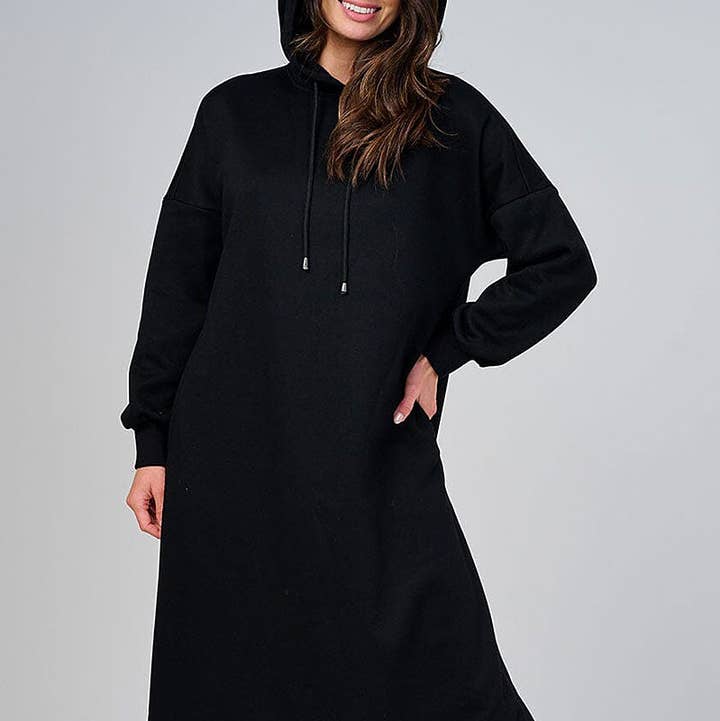 ROUSSEAU – Vestido - Mulher por atacado – VESTIDO MAXI COM CAPUZ, MANGA COMPRIDA E BOLSO FRONTAL LISO