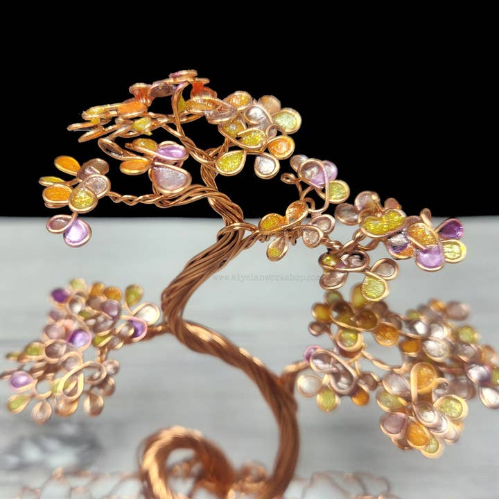 Medium Copper Wire Bonsai Tree on Selenite Crystal - Autumn for wholesale by Elysian Workshop