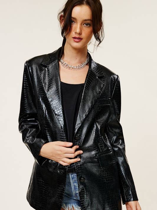 MT1485 CROCODILE EMBOSSED VEGAN LEATHER BLAZER JACKET for wholesale by Mimosa