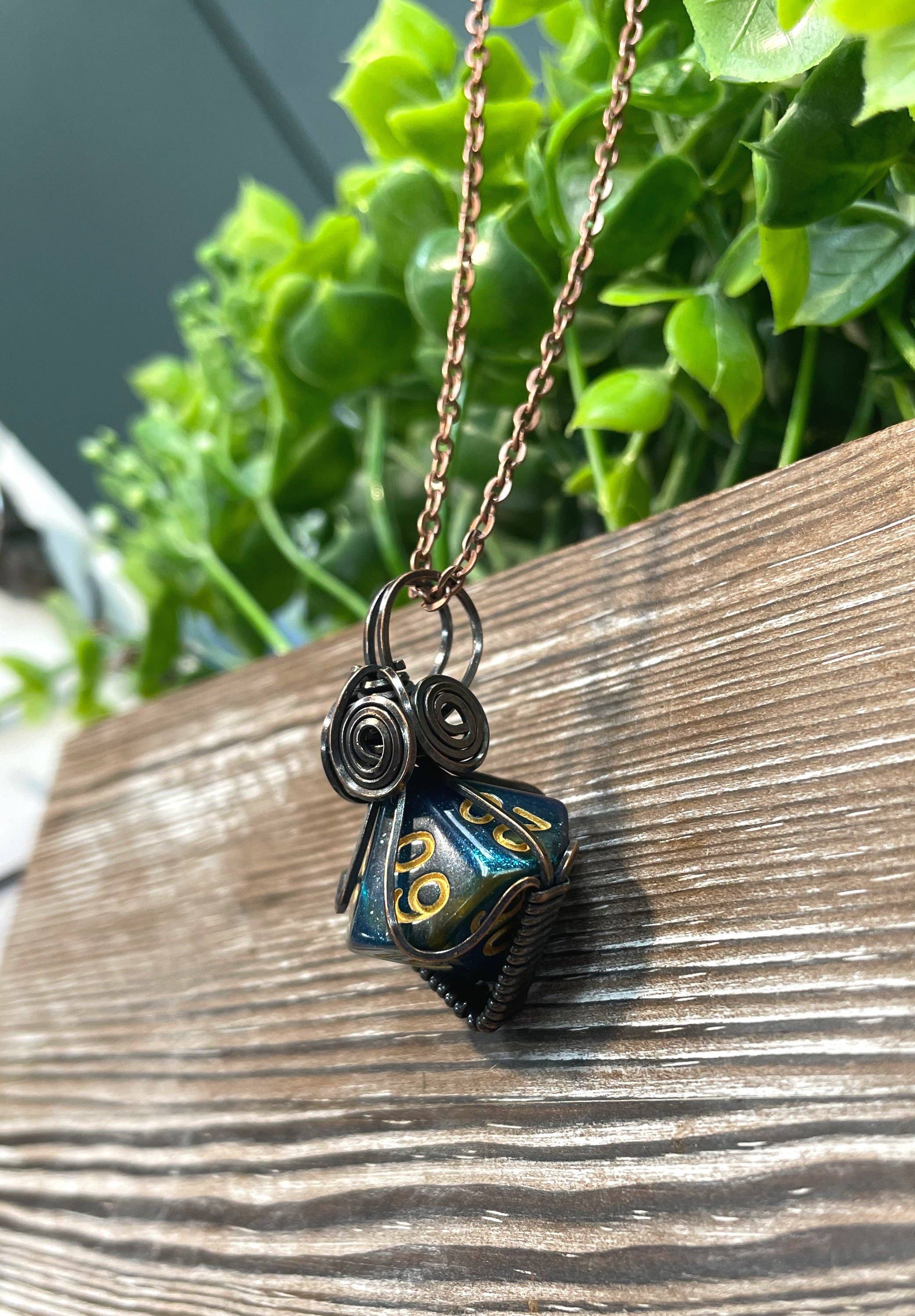 Handmade by Marlayna – wholesale Pendant/charm necklace – Wire Wrapped D10 Dice Pendant- Random Color/Pattern, DnD Necklace3