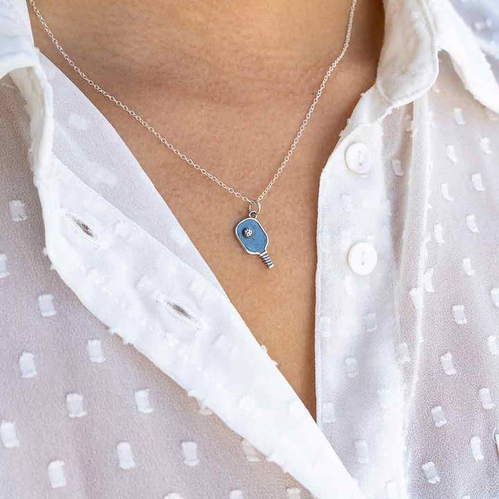 Nina Designs - Wholesale Pendant/charm necklace - Sterling Silver Pickleball Paddle and Ball Necklace1