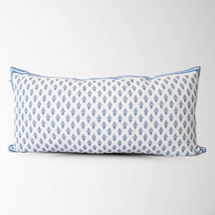 Celeste Blue Mughal Flower Lumbar Pillow Cover – Coastal for wholesale by Tajik Home LLC