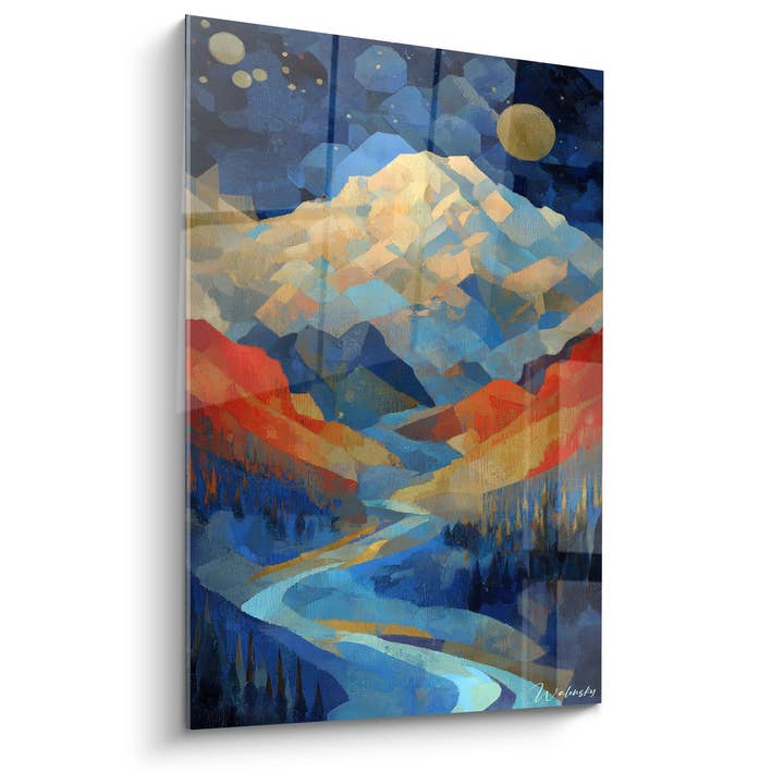 Tableau Paysage Montagnard Abstrait - Sommets Cosmiques - édition Montagne pour la vente par Walensky