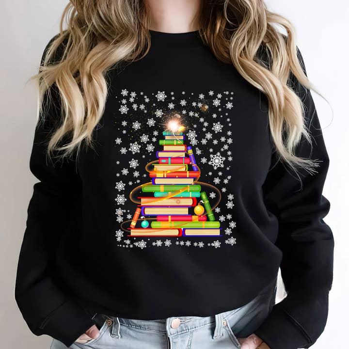 Book Pine Tree Christmas Sweatshirt, Bookworm Sweatshirt for wholesale by ShopLukeGifts