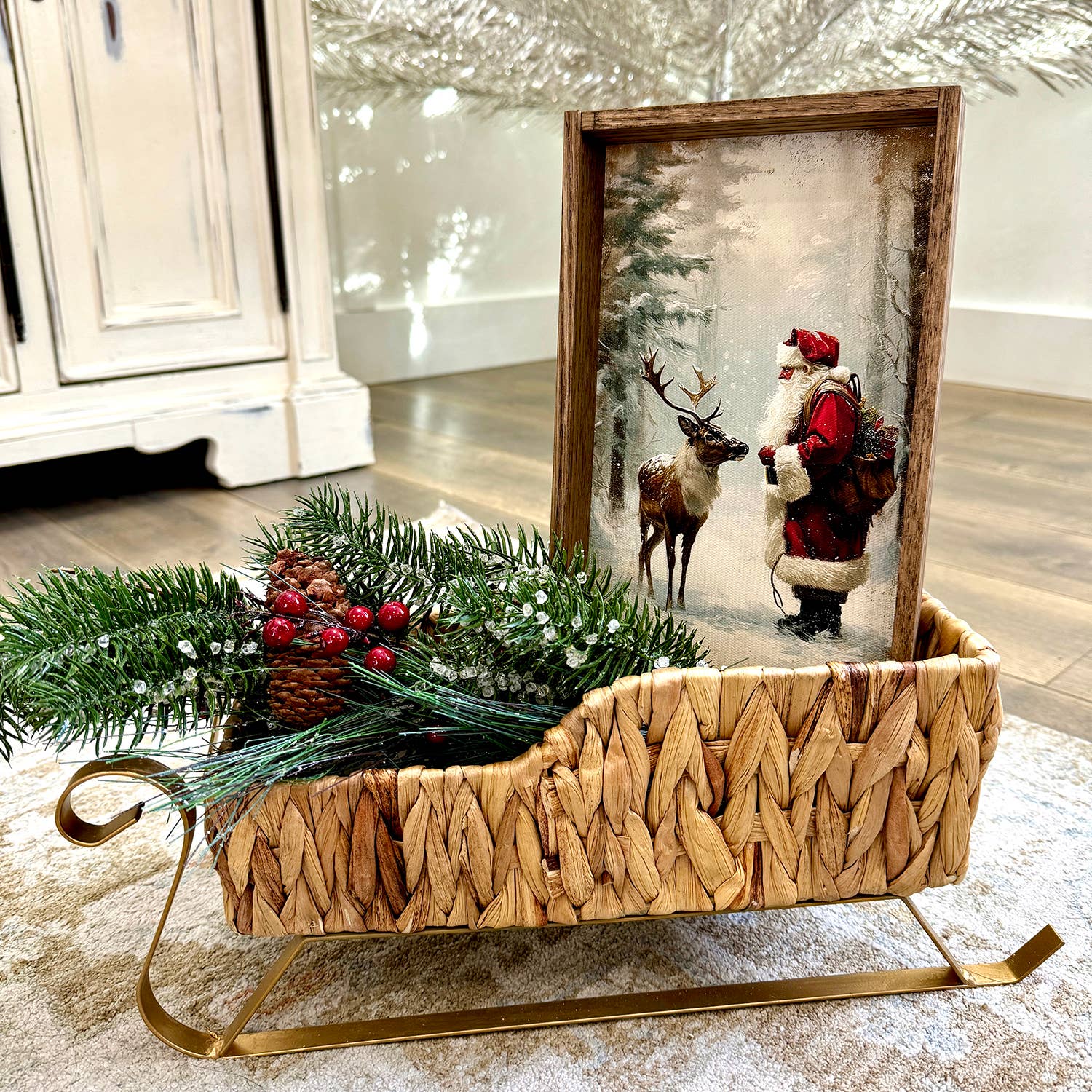 Hangout Home - Wholesale Art Print - Santa Claus and Reindeer - Christmas Canvas Art - Framed Art2