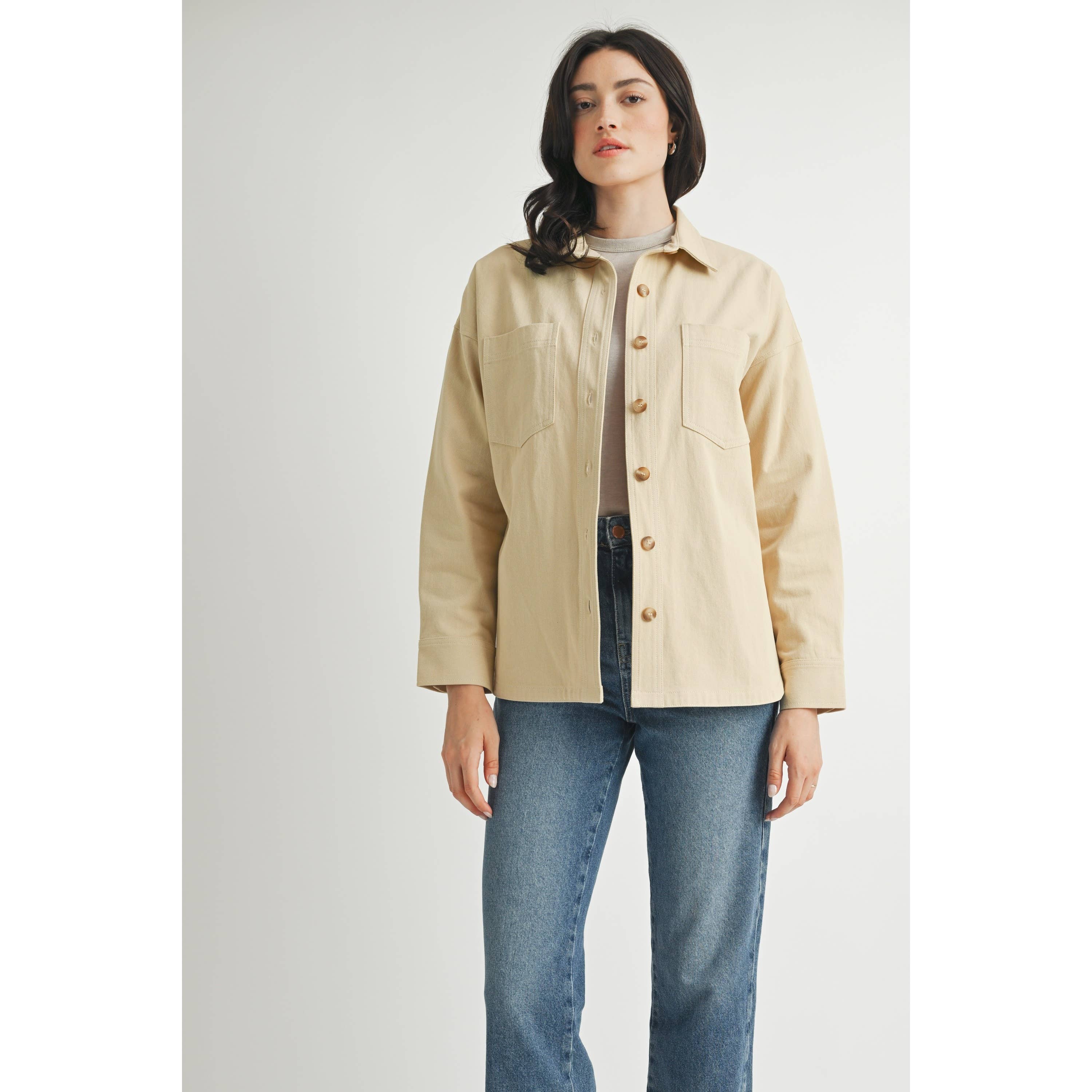 SAND COTTON TWILL SHIRT JACKET for wholesale on Faire4