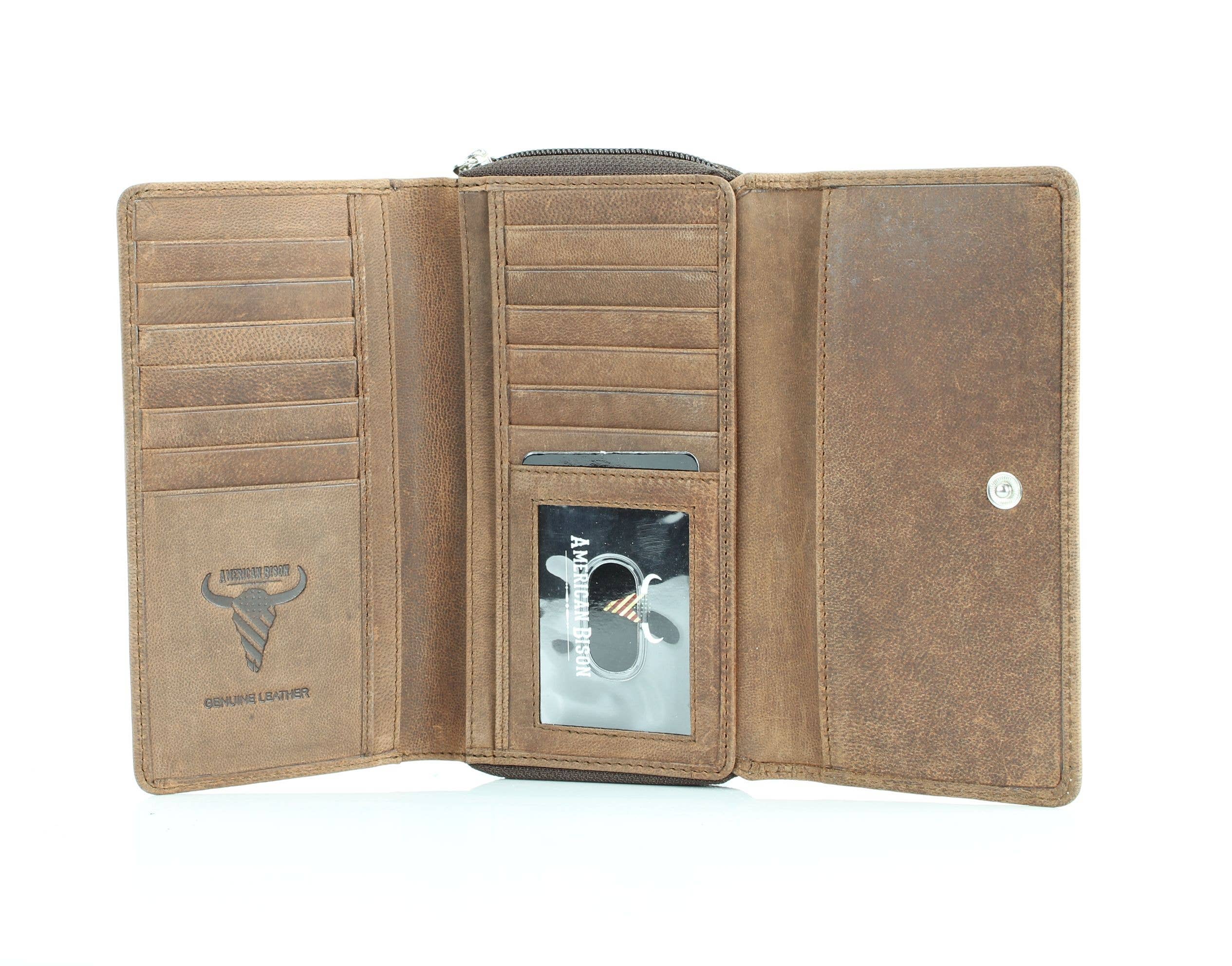 Leather Impressions Inc - Vendita all'ingrosso Pochette - Donna - Pochette da donna American Bison con bottoni floreali1