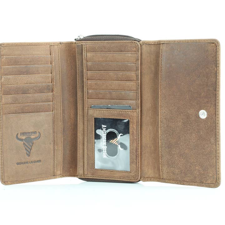 Leather Impressions Inc - Vendita all'ingrosso Pochette - Donna - Pochette da donna American Bison con bottoni floreali1