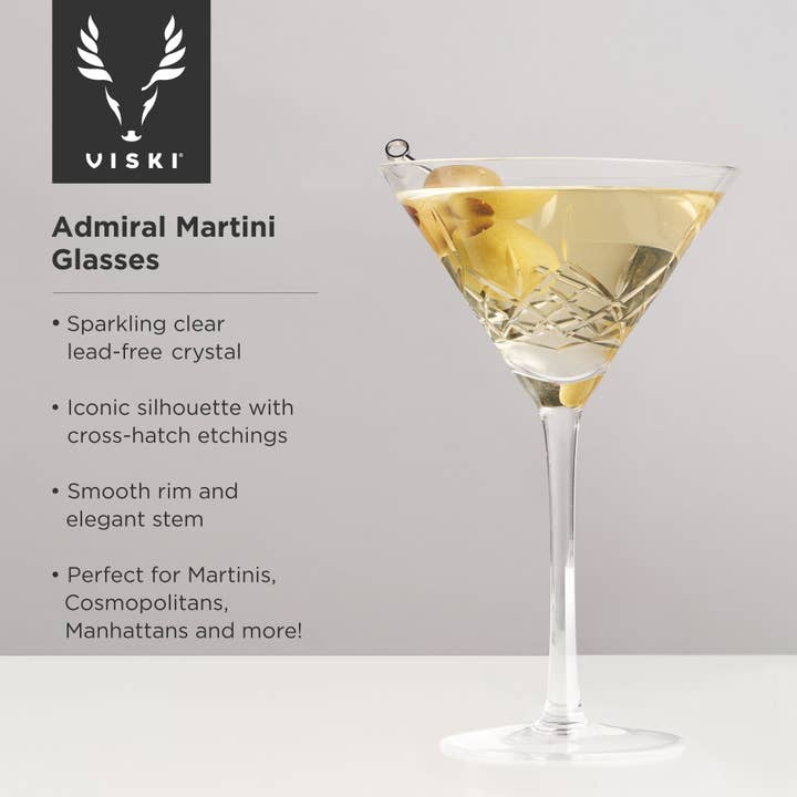 Viski - Wholesale Cocktail/Liquor Glass - Admiralâ„¢ Vintage-Style Crystal Martini Glasses - Set of 2