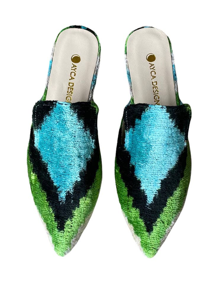 Silk Velvet Ikat Point Toe Slide for wholesale by AYCA DESIGN