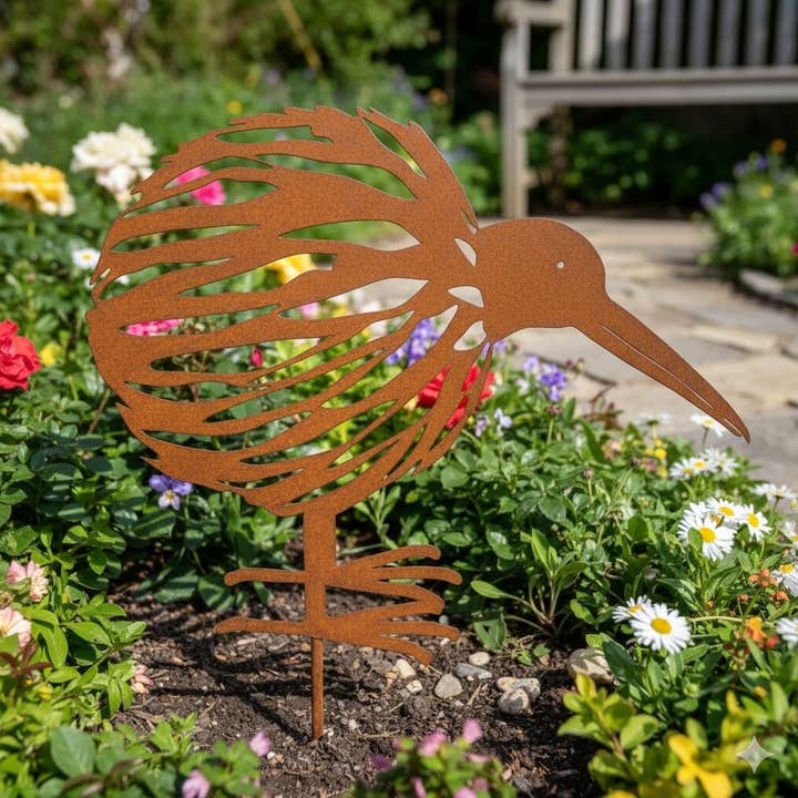 Kiwi Rustic Metal Stake Home Garden Decor Ornament Laser Cut for wholesale by vidh imports