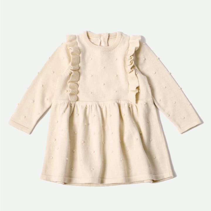 Viverano Organics - Wholesale Dress - Baby - Milan Ruffle Bobble Baby Sweater Knit Dress (Organic Cotton)3