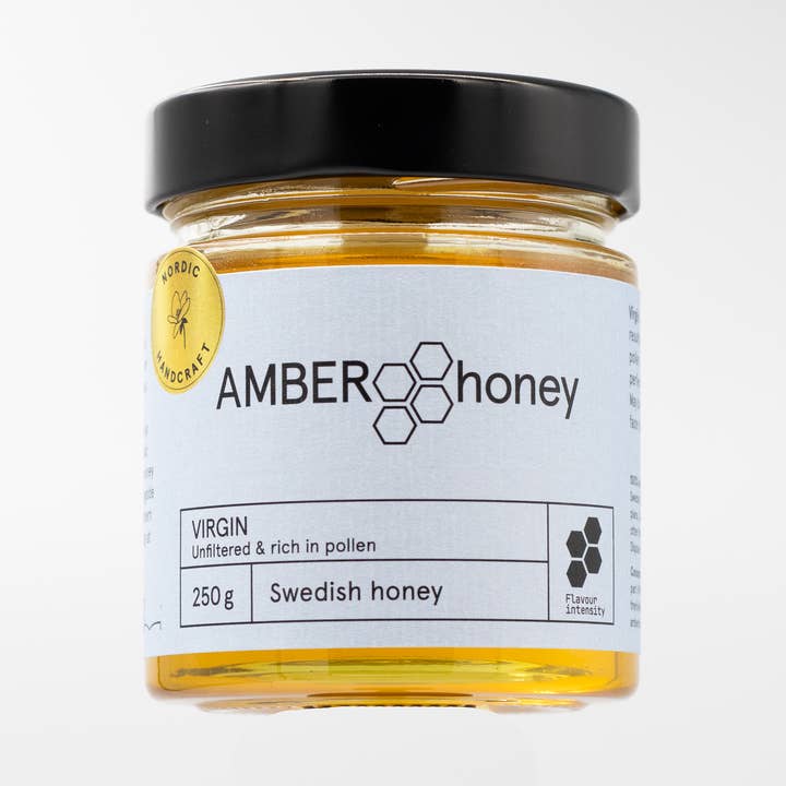 Virgin Unfiltered Swedish Honey Extra Rich in Pollen 250g for wholesale by Amber Honey