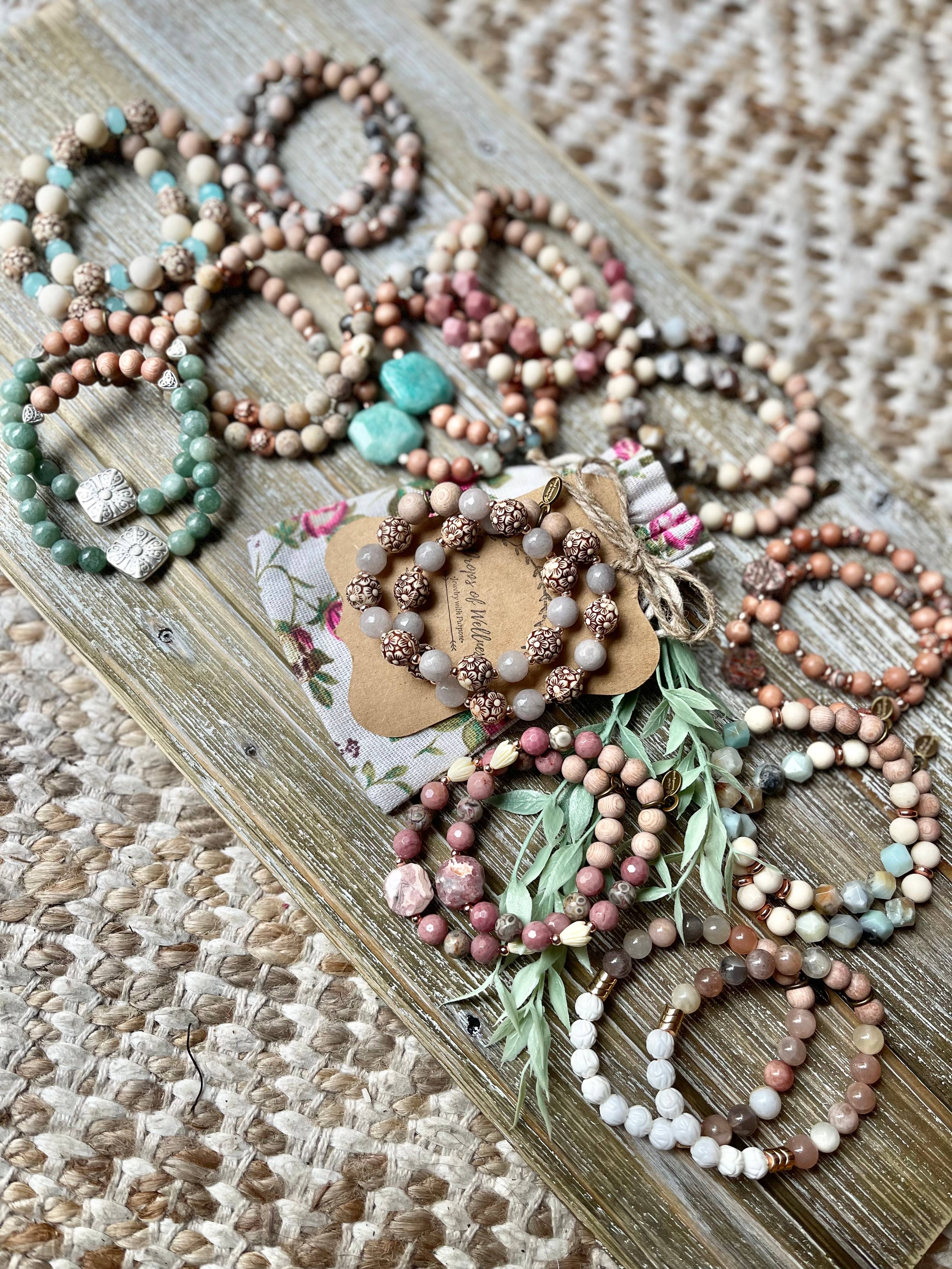 Drops of Wellness Goods - Wholesale Beaded Bracelet - Stone Stretch Bracelet, Boho Bracelet, Sweet Rose2