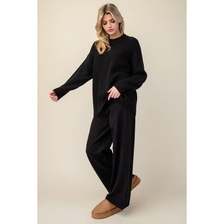 Apolline - Wholesale Lounge Set - Women's - Soft Knit Ribbed Sweater Set with High Waist Wide Leg Pants 9