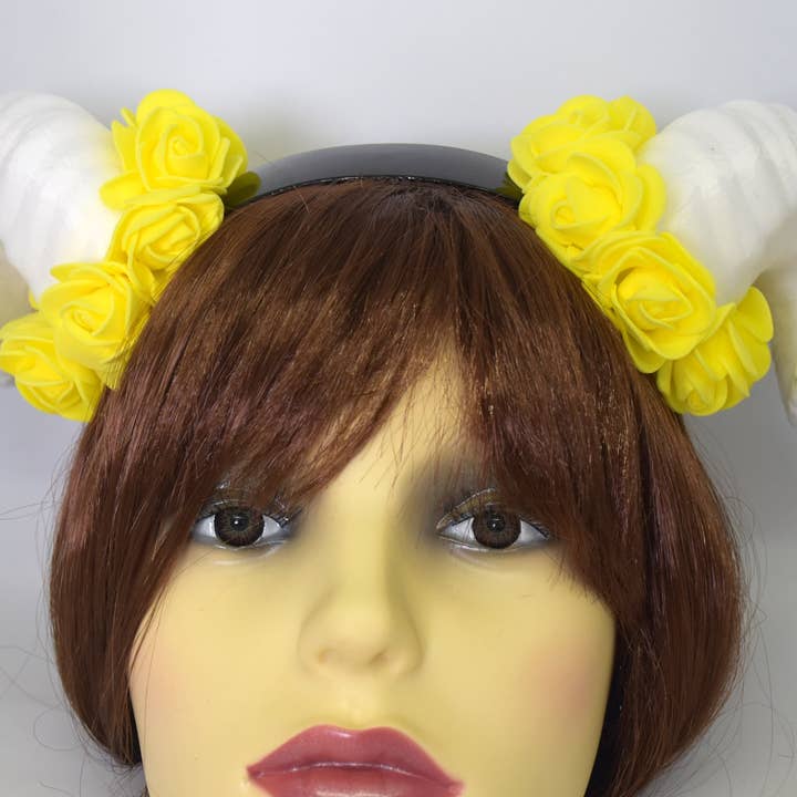 Yumiland - Venta al por mayor Cinta para el pelo - Mujer - Diadema cuernos de carnero demonio - blanco y amarillo