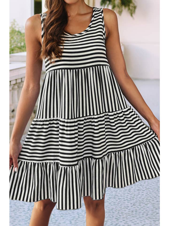 Little Daisy Closet - Wholesale Dress - Women's - LDC Stripe U Neck Sleeveless Loose Fit Mini Dress