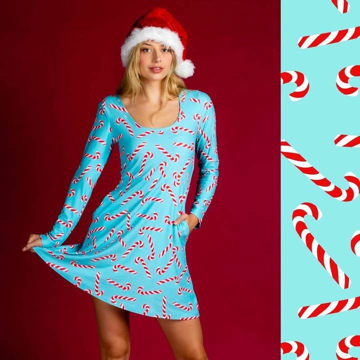 Les Cannes de Macaron à la Menthe | Robe Patineuse de Noël à Imprimé Sucre d'Orge pour la vente par Shinesty, Inc