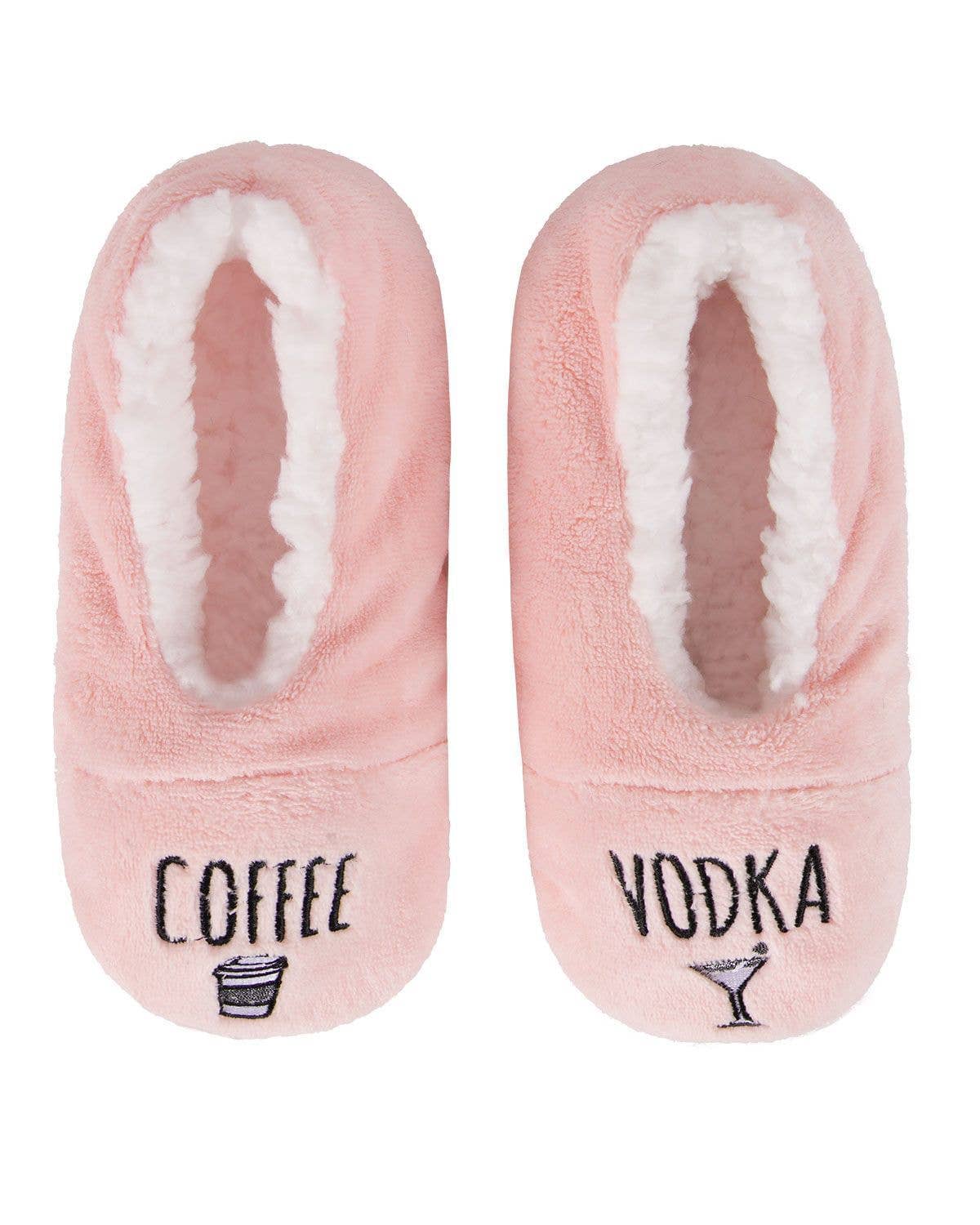 Pink MeMoi Coffee & Vodka Sherpa Lined Slippers for wholesale on Faire1