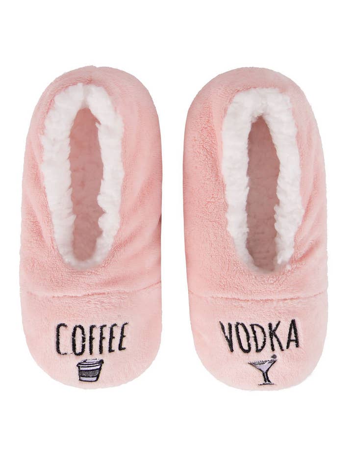 Pink MeMoi Coffee & Vodka Sherpa Lined Slippers for wholesale on Faire1