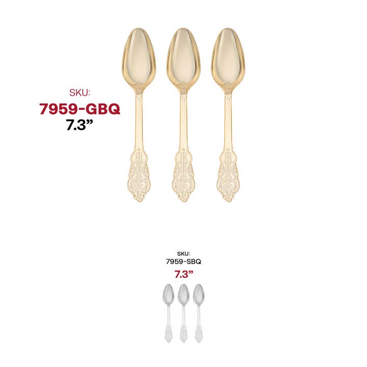Smarty had a Party - Wholesale Table Spoon (Cutlery) - Shiny Baroque Gold Plastic Spoons - 24 pcs5