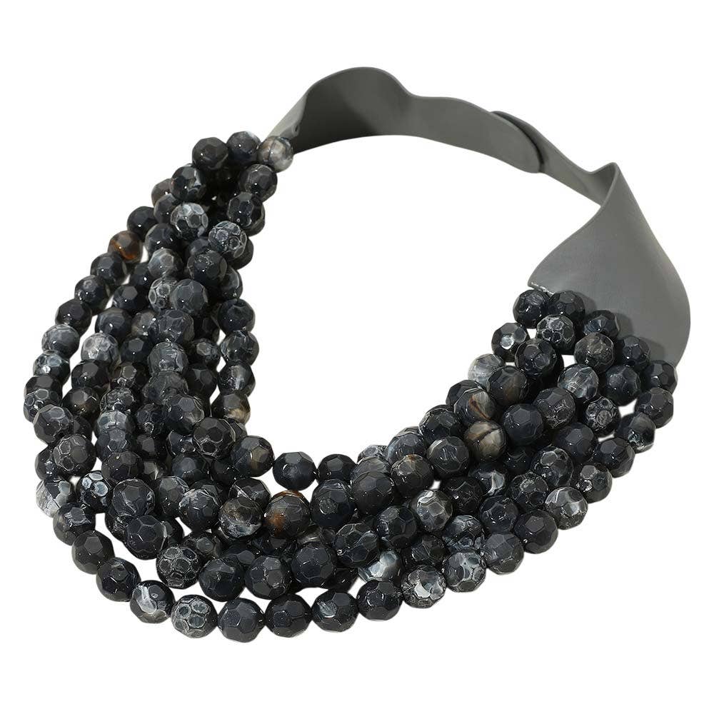 Madeline Love - Vendita all'ingrosso Collane di perline/perle - Collana magnetica a strati multistrato con perline a sfera in acrilico sfaccettato marmorizzato e finta pelle.1