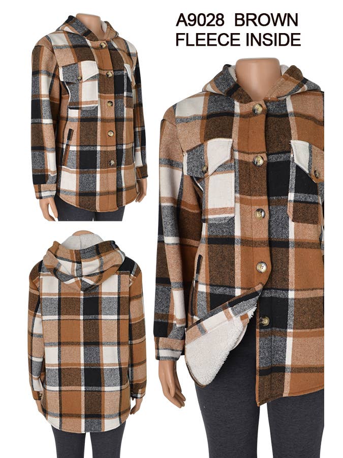 SSImport - Wholesale Shirt Jacket/Shacket - Women's - A9028 WINTER HOODIE COAT PLAID JACKET FLEECE LINED 12PCS