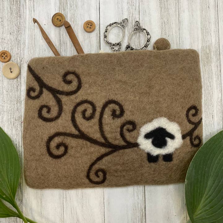 Sheep with Swirls Felt Notions Bag for wholesale by frabjousfibers.com
