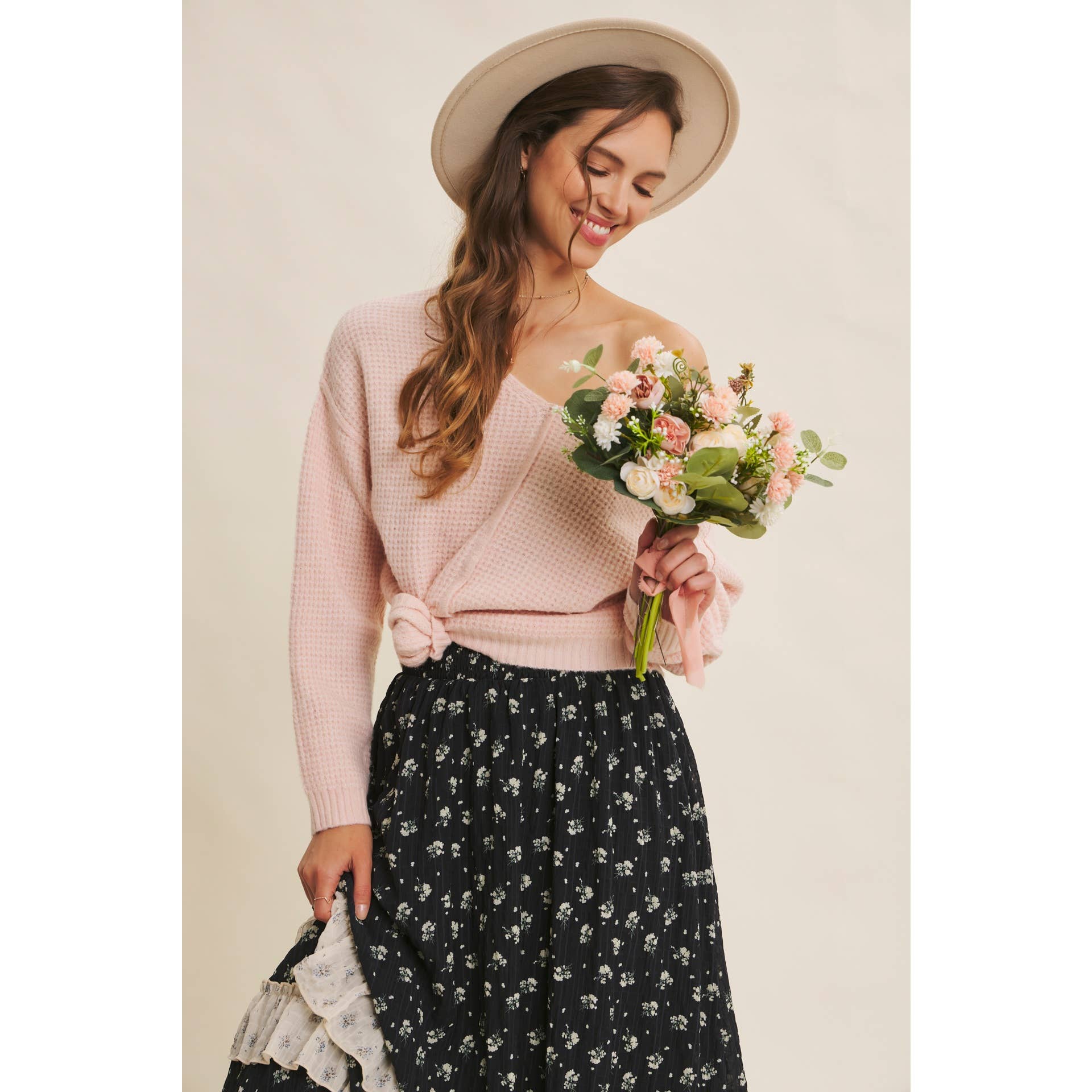 in february - Wholesale Knit Sweater - Women's - KIND TO PLANET WAFFLE SWEATER TOP WITH EXPOSED SEAM28