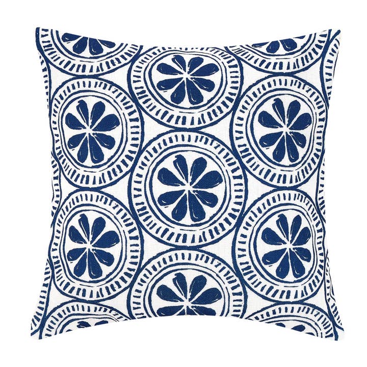 Navy Medallion Printed Indoor/Outdoor Pillow - Kate Nelligan for wholesale by Peking Handicraft