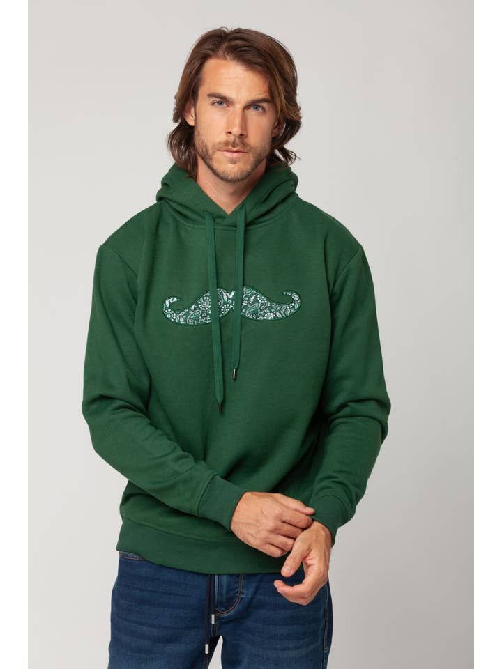 Green Hoodie with Mustache Logo Cantera model for wholesale on Faire2