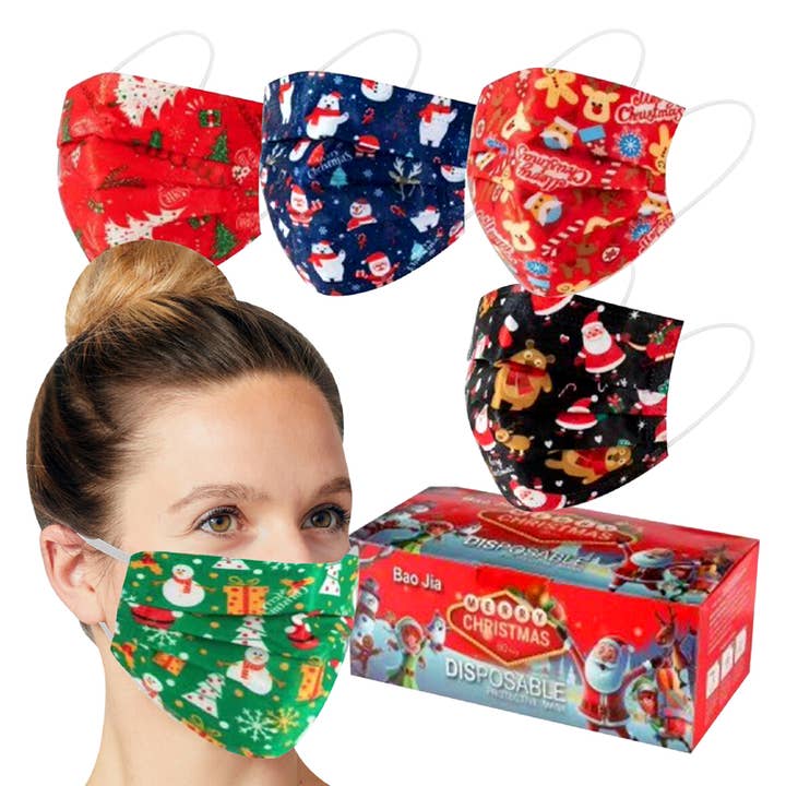 Deluxe Import Trading - Wholesale Protective Face Mask/Shield - Christmas Design 3-ply mask 50/box