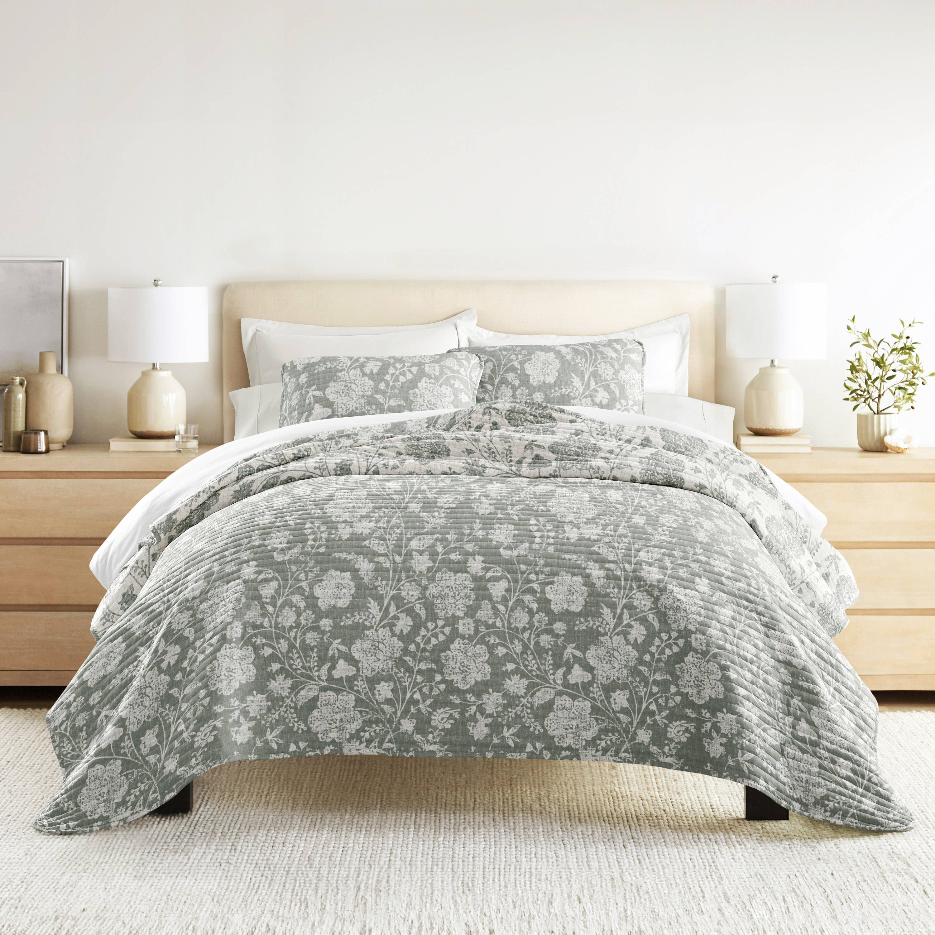 ienjoy Home - Vente Courtepointe - Ensemble de couette réversible à motifs floraux texturés toutes saisons21